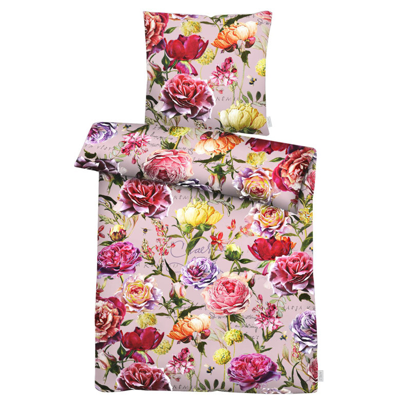 Cotton Floral Duvet Cover Set with Pillowcases, 155 x 220 cm - 1 Pillowcase (80 x 80 cm)