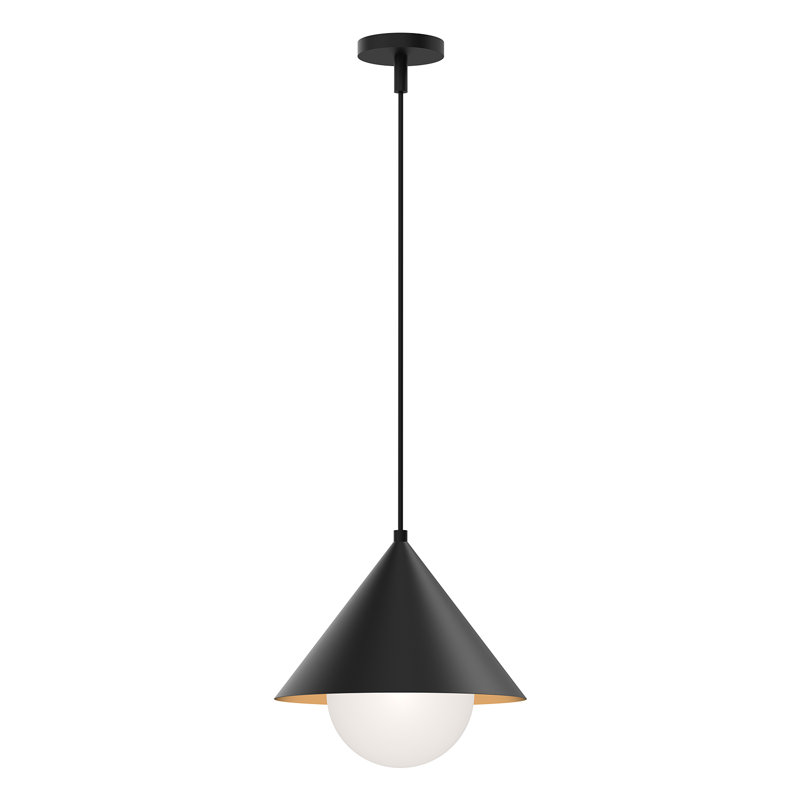 Luminaire suspendu conique 1 lumière Ireland, Noir mat / verre opale