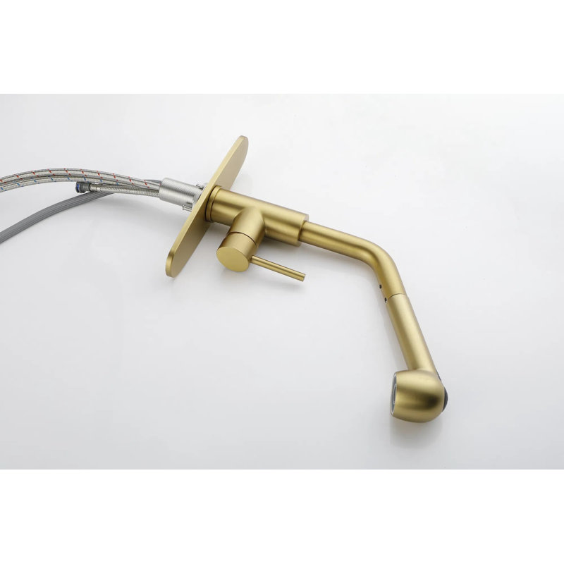 Robinet de cuisine avec douchette extractible, acier inoxydable, monobloc, robinet d'évier de cuisine à poignée unique avec douchette extractible, installation à 1 ou 3 trous de 20 cm (8 pouces), pivot à 120° et buses autonettoyantes