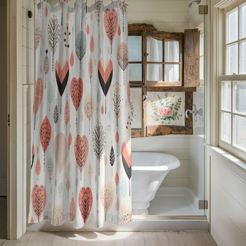 Motifs romantiques - Rideau de douche Premium, H 74 po x l 71 po