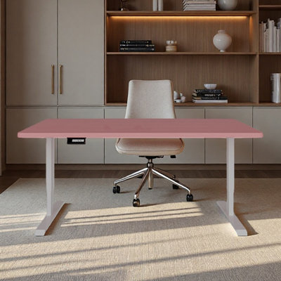 Pink height-adjustable study desk solid wood