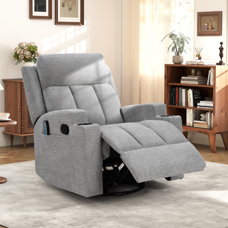 Fauteuil inclinable et oscillant pivotant de 33 po de largeur avec fonction chauffante et porte-gobelets, Gris