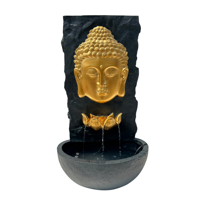 Wall 30 in H Fiber Resin Garden Water Fountain Indoor/Outdoor, Black, Gold