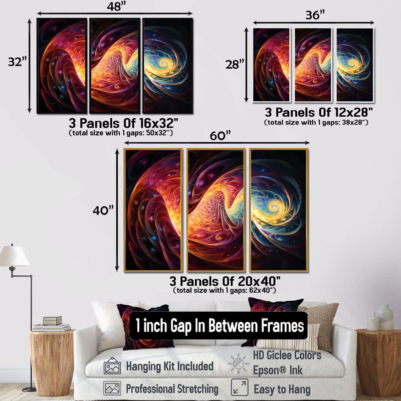 Creight - Waves Wall Art Decor Set, Gold Floater Framed, 32" H x 48" W x 1" D