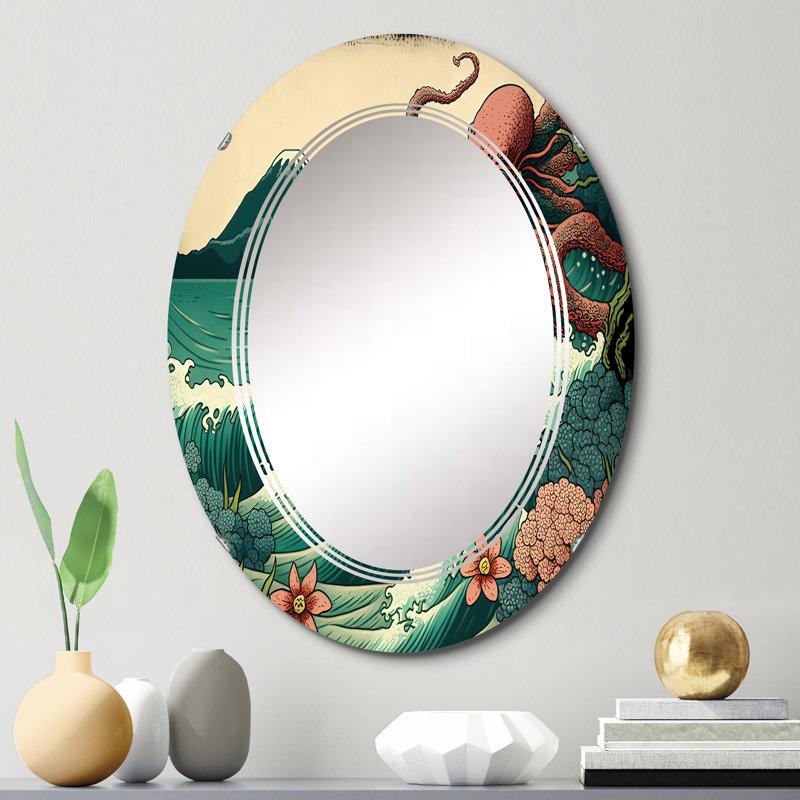 Miroir mural Poag, paysage japonais avec pieuvre I - Japon, 30 po x 20 po