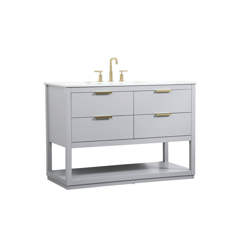 Larkin 48'' Gray Solid Wood Bathroom Vanity with Marble Top