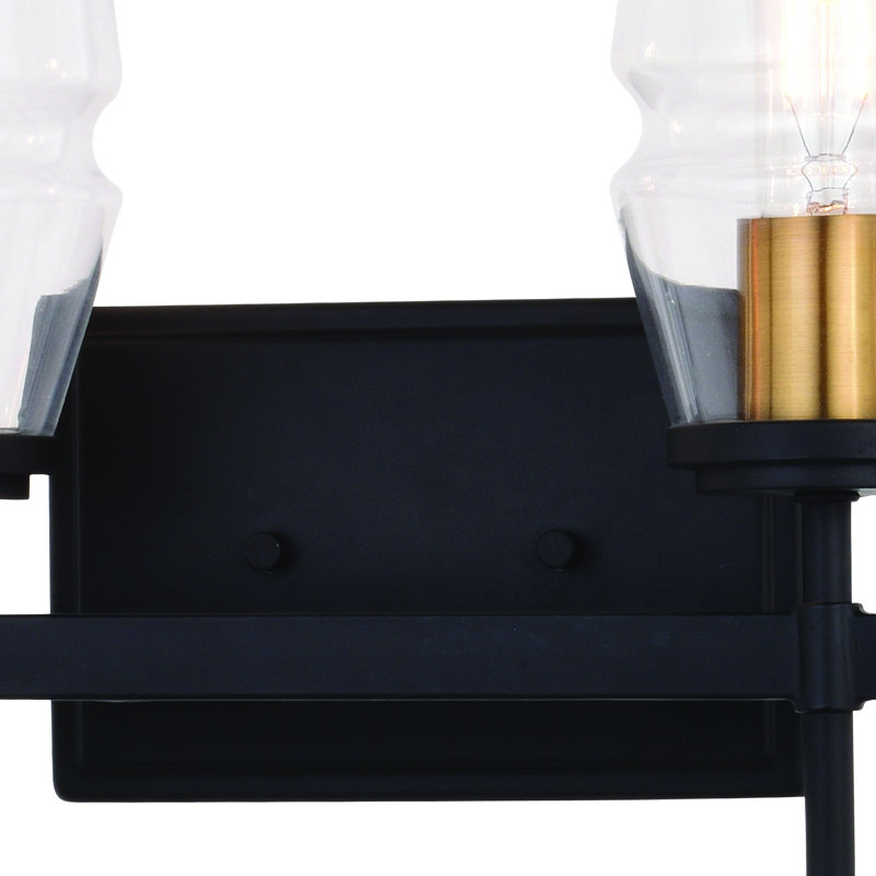 Legault Black And Brass Mid Century Modern Bathroom Vanity Wall Fixture Clear Glass, 4 Lights