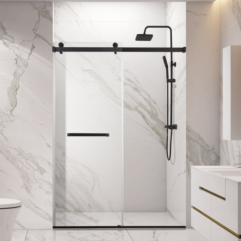 Porte de douche coulissante sans cadre de 56 à 60 po x H 76 po avec verre trempé transparent de 5/16 po
