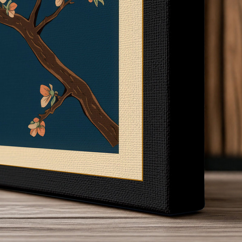 Moonlit Cherry Blossom Japandi - Wrapped Canvas, 24x16 - 61.0 x 40.6 cm, Black Border