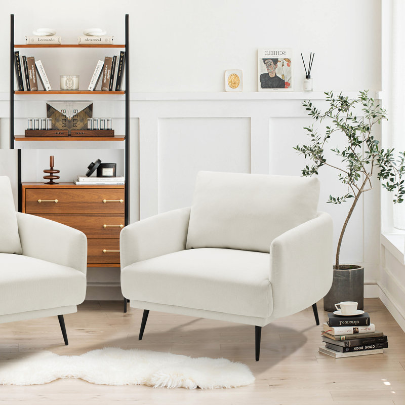 Fauteuil surdimensionné avec accoudoirs larges de 37,5 po Karaka, Polyester blanc pur
