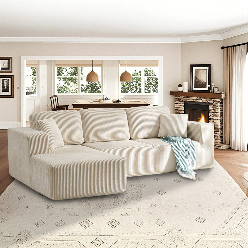Canapé modulaire Boneless, Velours côtelé beige, Face à la gauche