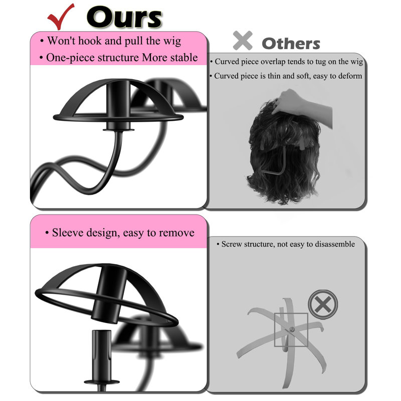 Wig Stand, Multiple Mannequin Head Display Rack, Metal Wig Holder Storage Organizer, Black with 4 Holders