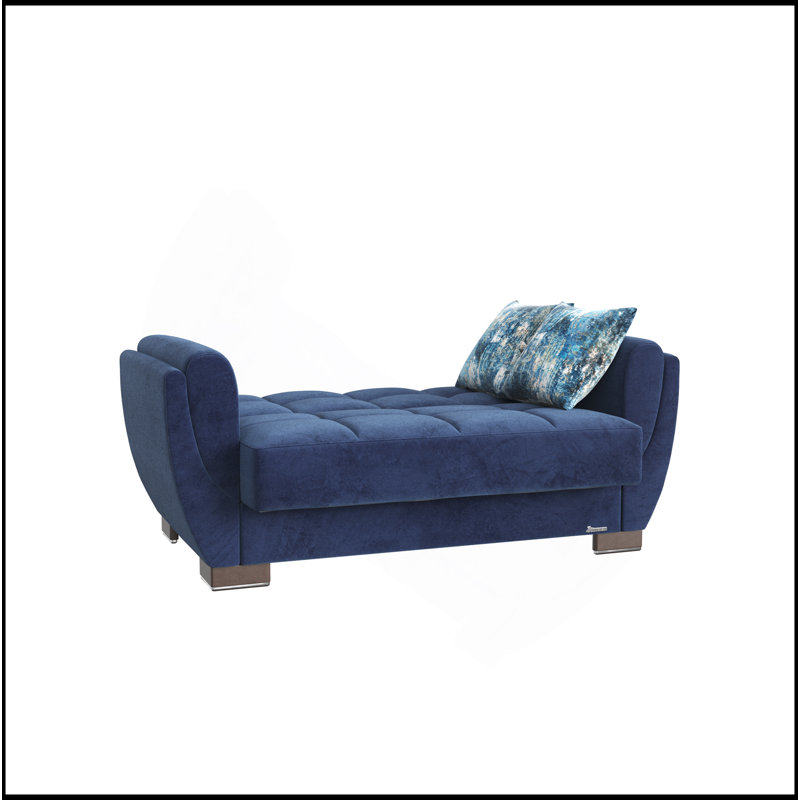 Causeuse convertible rembourrée avec rangement, microfibre bleue, Bleu