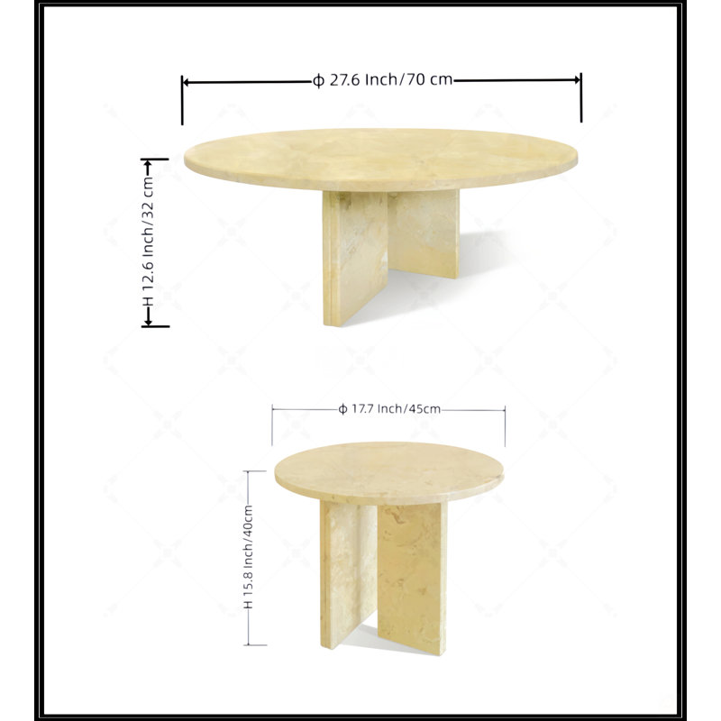 Ensemble de tables basses Glod, Beige / or / jaune, Beige