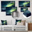«Green Northern Lights River Snow Landscape - Aurora Borealis», art mural-276913285-276913331