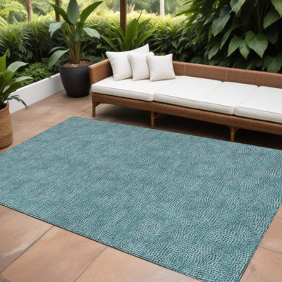 Tapis intérieur / extérieur bleu sarcelle et ivoire lavable HomeRoots 8 pi x 10 pi
