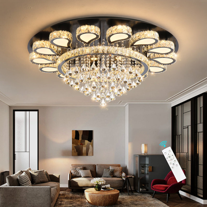 Luxury Modern Crystal Remote Dimmable Chandelier, Black