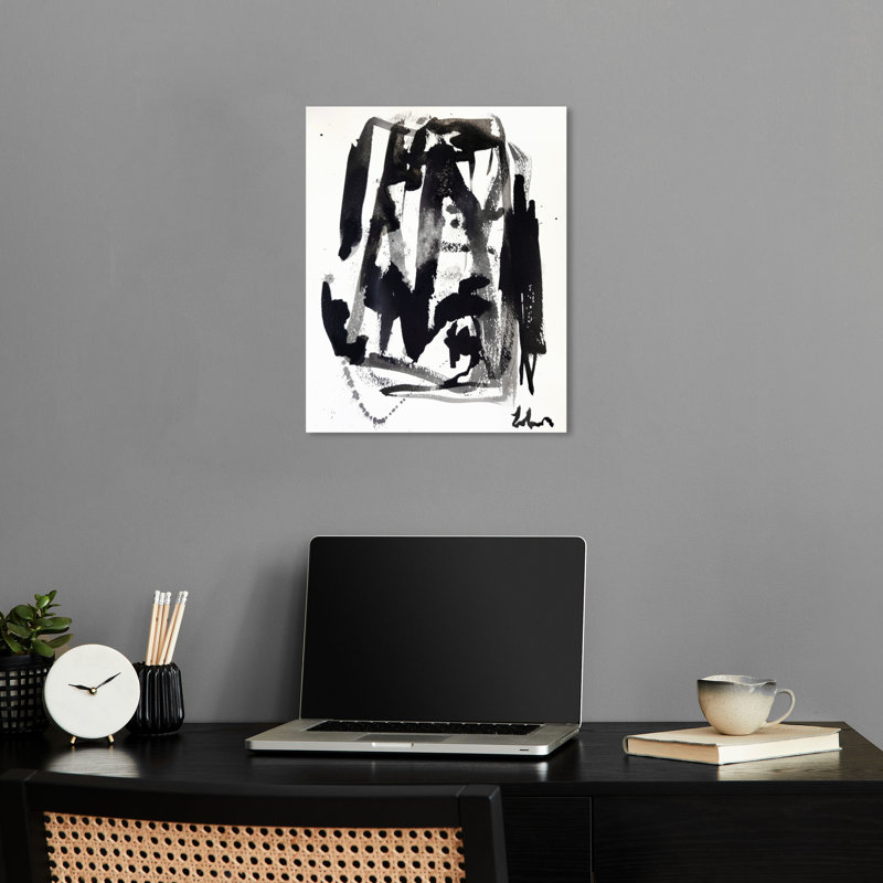 Modern Black and White Abstract Canvas Wall Art, 20" x 16"