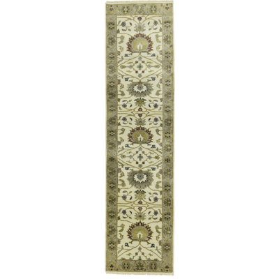 Tapis de couloir crème en laine noué à la main 2 pi 6 po x 9 pi 10 po Floral