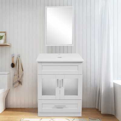 Cather 24'' Single Bathroom Vanity with Plastic Top with Mirror