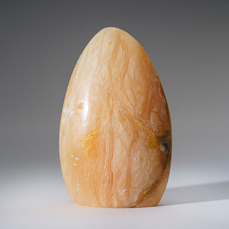 Véritable forme libre de sélénite orange naturel du Maroc, H 4 po x l 1,5 po x P 6 po, Pêche / jaune / blanc