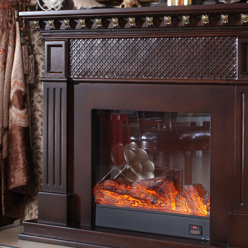 Nut-Brown Solid + Manufactured Wood Electric Fireplace