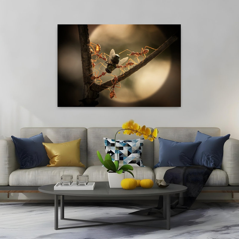 Weaver Ants Capture Fly Contemporary Ant Fly Forest Nature Wall Art Print 1 Piece Wrapped Canvas Wall Art