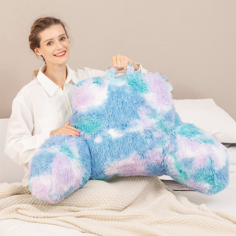 Cozy Fur Backrest Pillow with Arms, Blue