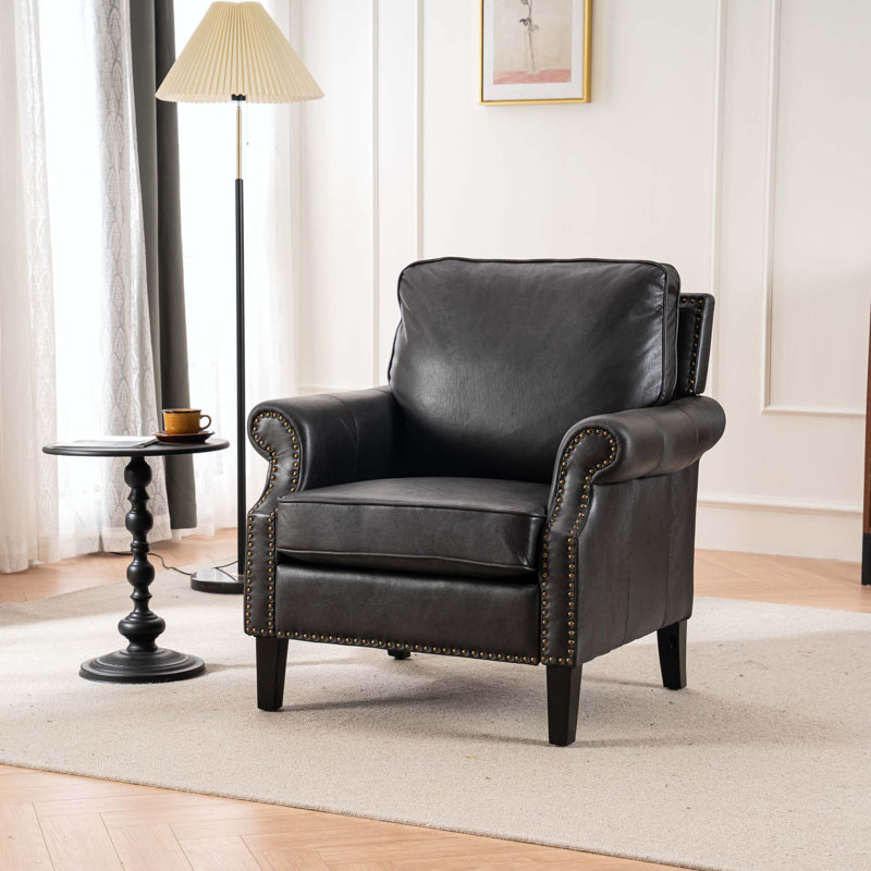 Fauteuil club de 34,64 po de largeur, Similicuir brun foncé