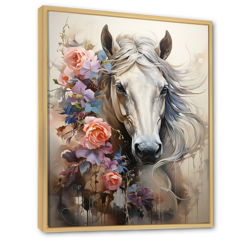 Graffiti Urban Trot majestueux cheval I, Cadre naturel flottant, H 40 po x l 30 po x P 1,5 po