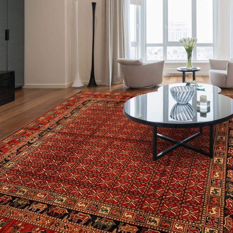 Hand-Knotted High-Quality Red Square Area Rug