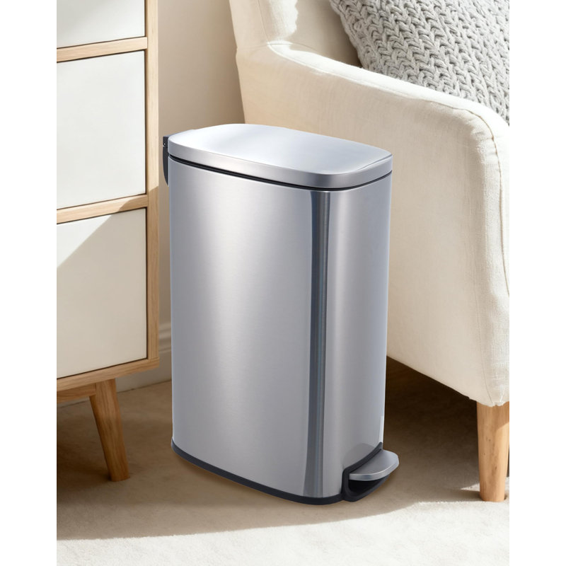 Poubelle mince en acier inoxydable 13 gallons, poubelle étroite avec couvercle à fermeture en douceur, seau intérieur amovible, poubelle compacte pour la cuisine, la salle de bain et le bureau