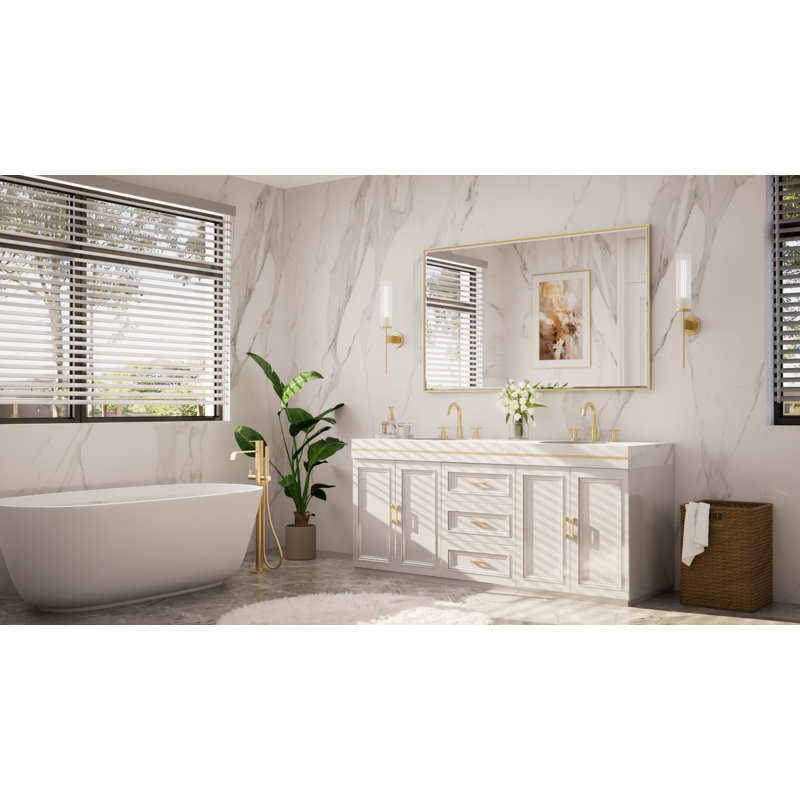 Areiona Beveled Bathroom Accent Vanity Mirror, 36" x 60", Brushed Gold
