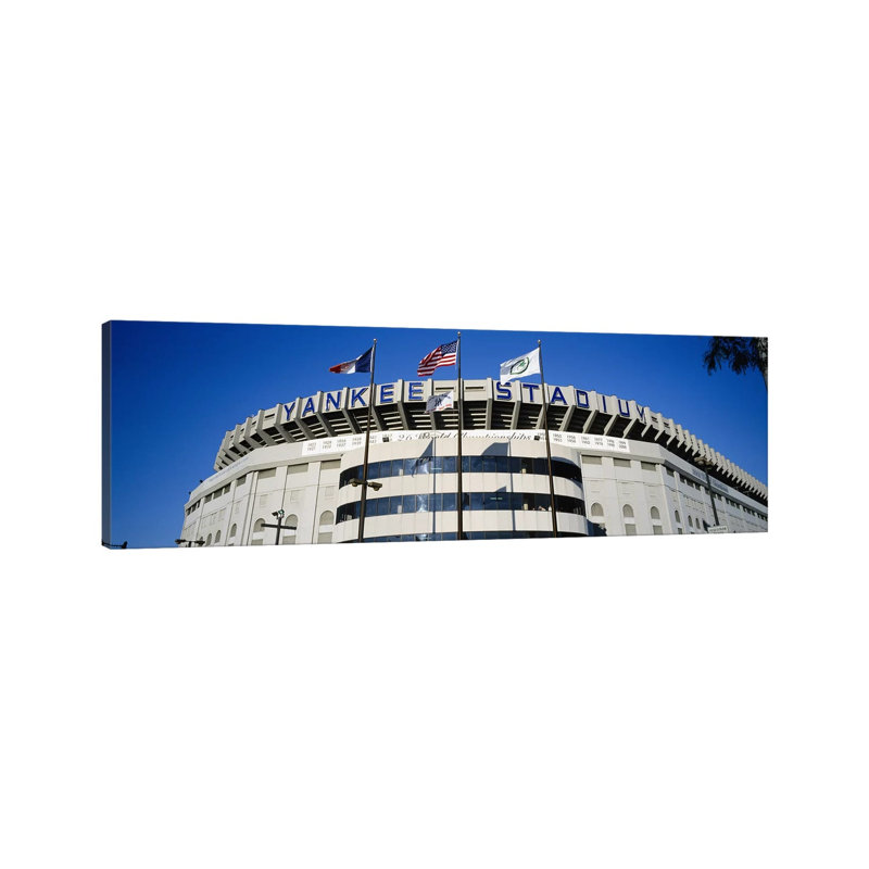 Flags In Front Of A Stadium, Yankee Stadium, New York City, New York, USA - Wrapped Canvas Panoramic Print