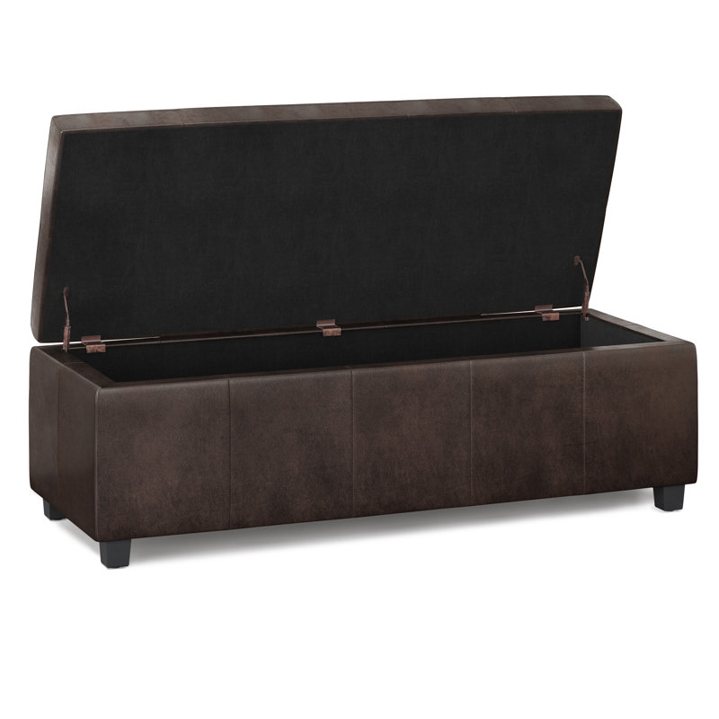 Distressed Brown Faux Leather Tufted Storage Footstool