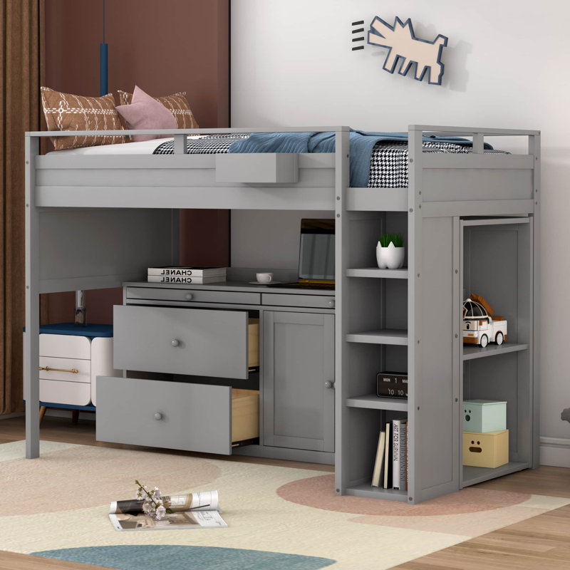 Lit mezzanine simple pour enfant Ilakkiyen, gris