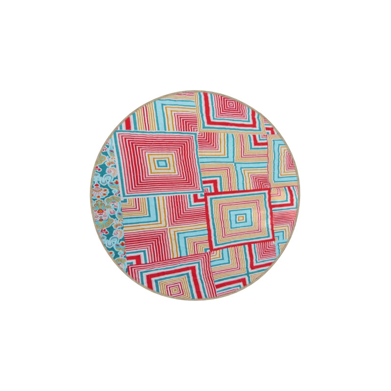 Pink Diamond-Shaped Creative Woven Base Washable Carpet, Round 3'4"