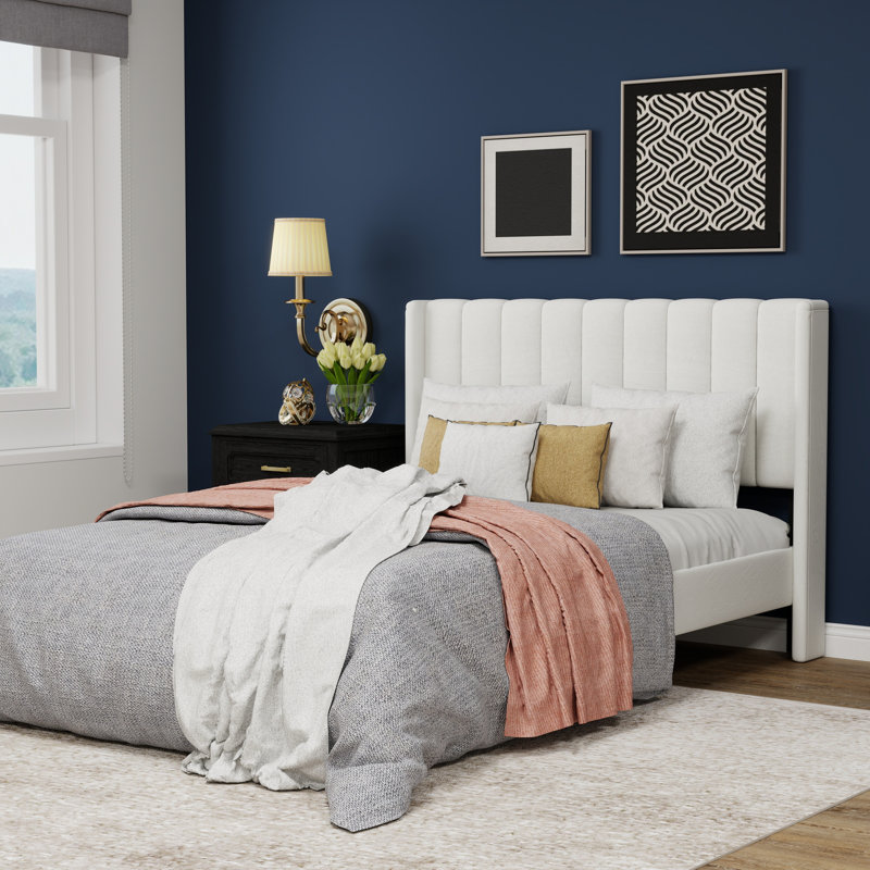 Upholstered Wingback Platform Bed, Full, White