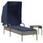 Chaise longue Ebern Designs avec auvent et table en rotin de polyester brun
