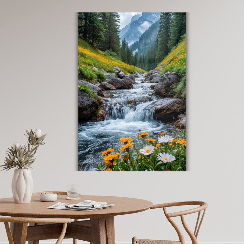 Art mural en verre trempé Mountain Stream, H 40 po x l 30 po