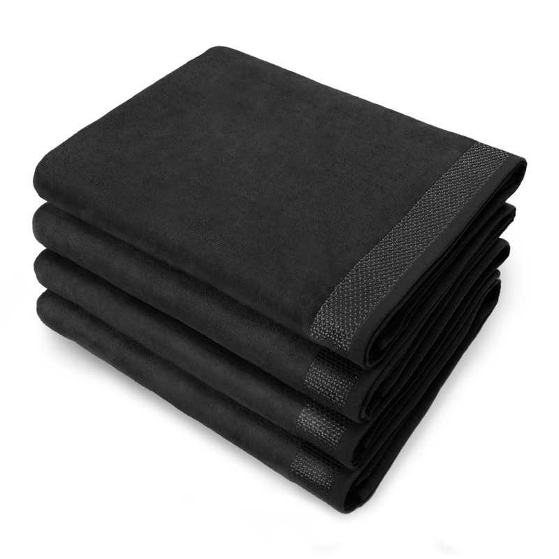 Gorby Solid Color Velour Beach Towels, Large Soft Quick Dry Cotton Terry Towels Set, Black
