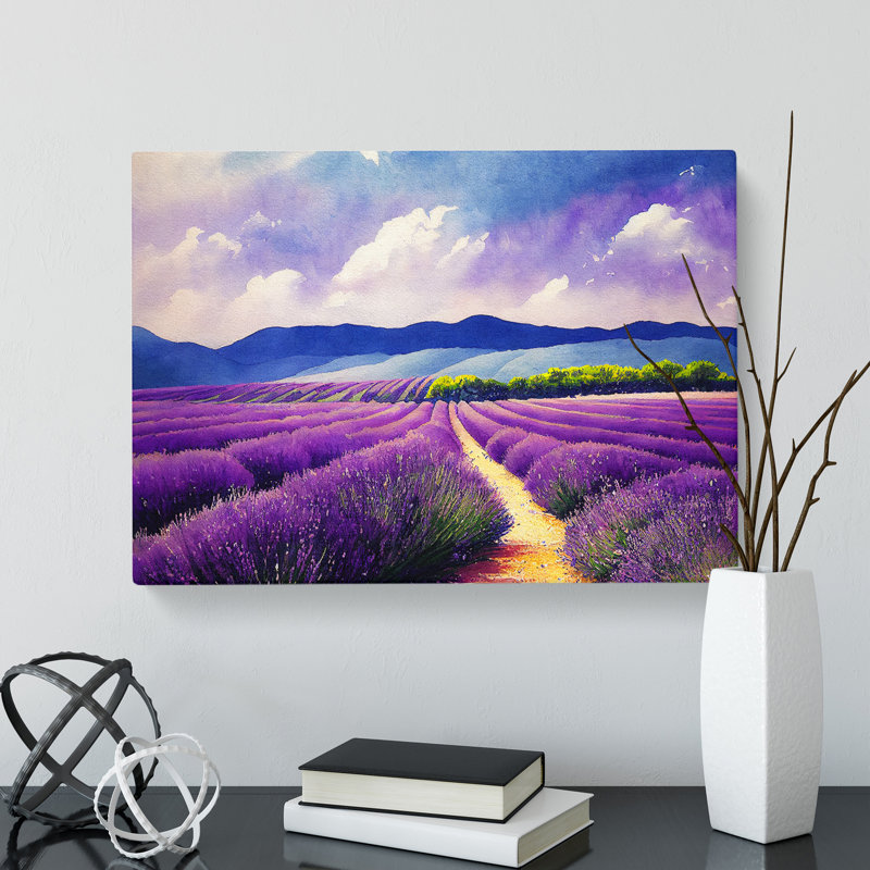 Lavender Field Watercolour Vol.2 - Wrapped Canvas Print, 35cm H x 50cm W x 3cm D
