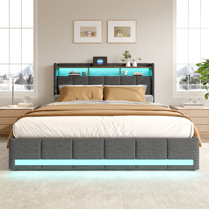 Storage Bed, Grey, European Kingsize (160 x 200 cm)