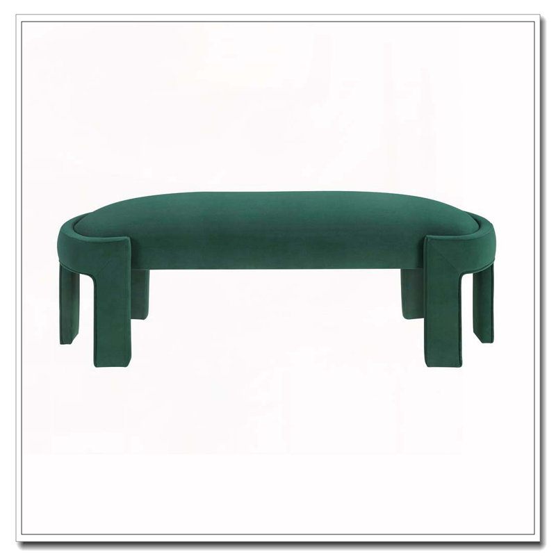 Velvet Fabric  Upholstered Bench, Green