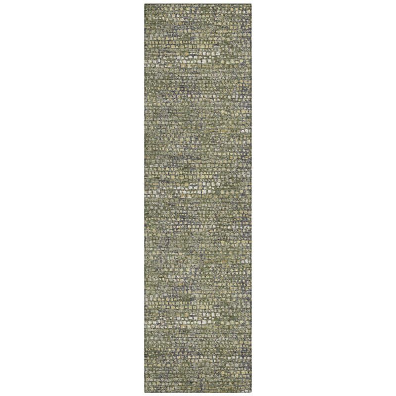 Machine Washable Indoor/Outdoor Chantille ACN2641 Abstract Rug, 2'3" x 7'6" Runner, Olive
