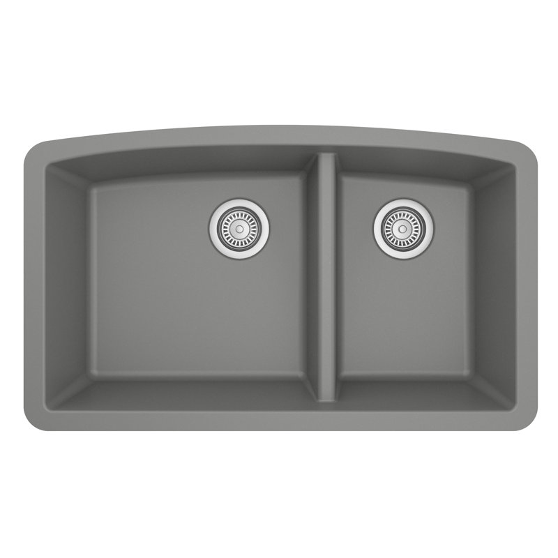 Karran Undermount Quartz Composite 32'' X 19-1/2'' 60/40 Double Bowl Kitchen Sink, Gray