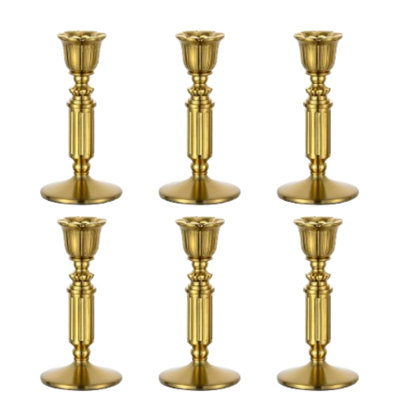 5.5" Gold Brass Taper Candle Holders, Set Of 6