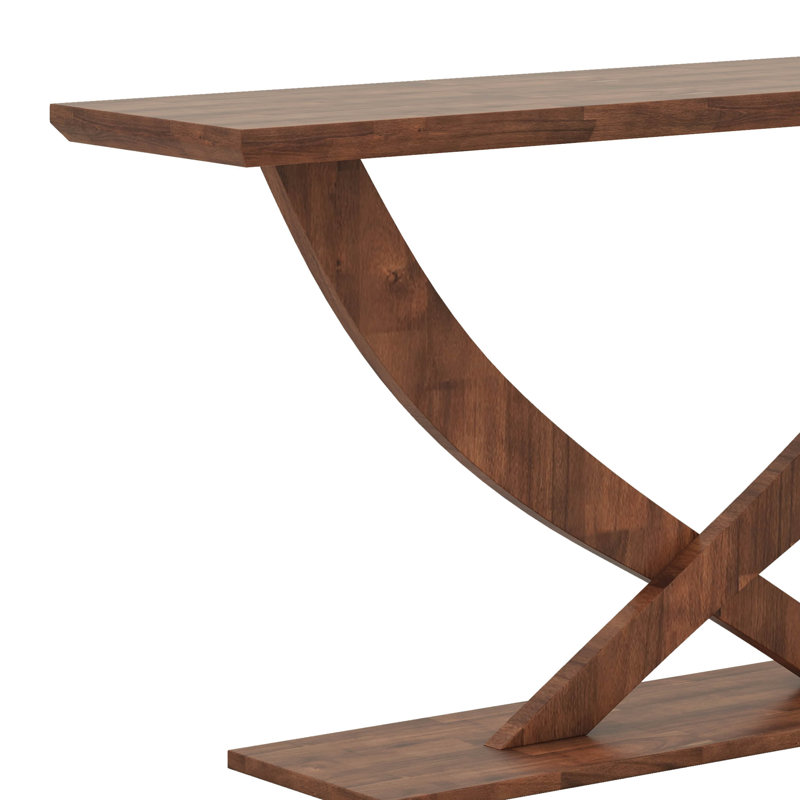 Console en bois d'acacia d'intérieur moderne avec pieds croisés Home, Brun