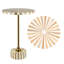 Calix 23.5" Minimalist Round Pedestal End Table, Light Brown/White Resin & Glossy Gold Iron Accent Drink Table for Living Room or Bedroom