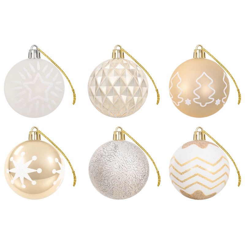 Christmas Ball Set Plastic Christmas Ball Ornaments, Gold/White/Transparent